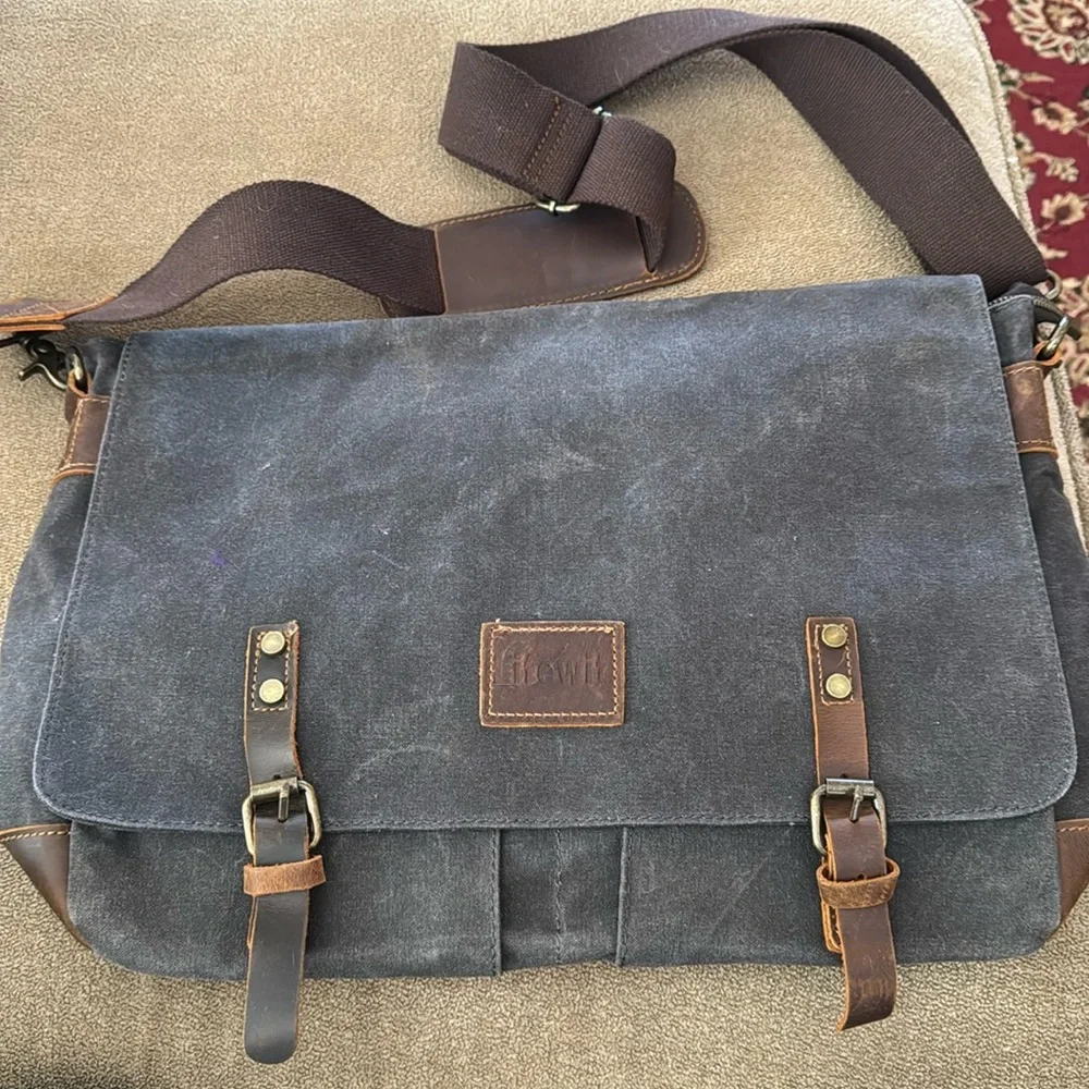 Lifewit Messenger Canvas/Leather Trim Bag Computer Bag Office (TD)